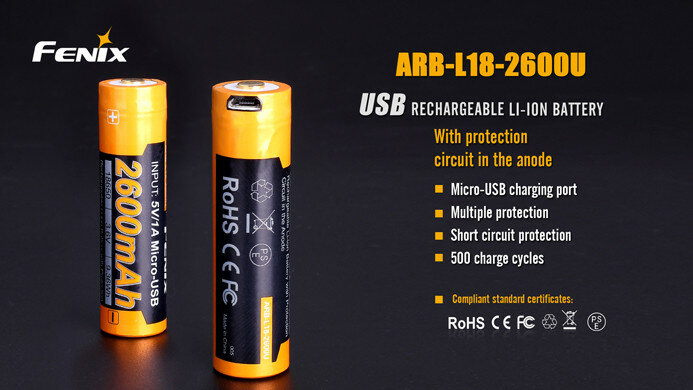 Fenix 18650 accu - 2600mAh USB