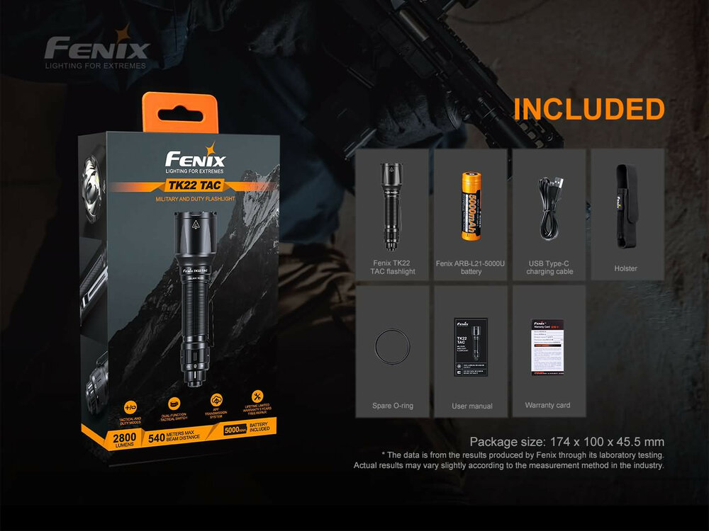 Fenix TK22TAC - 2800 Lumen - 540m - inclusief accu