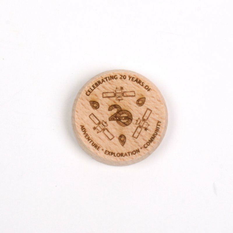 Wooden coin - 20 years Geocaching