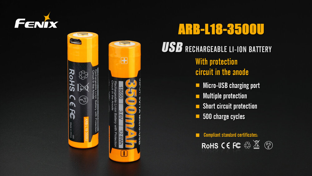 Fenix 18650 accu - 3500mAh USB