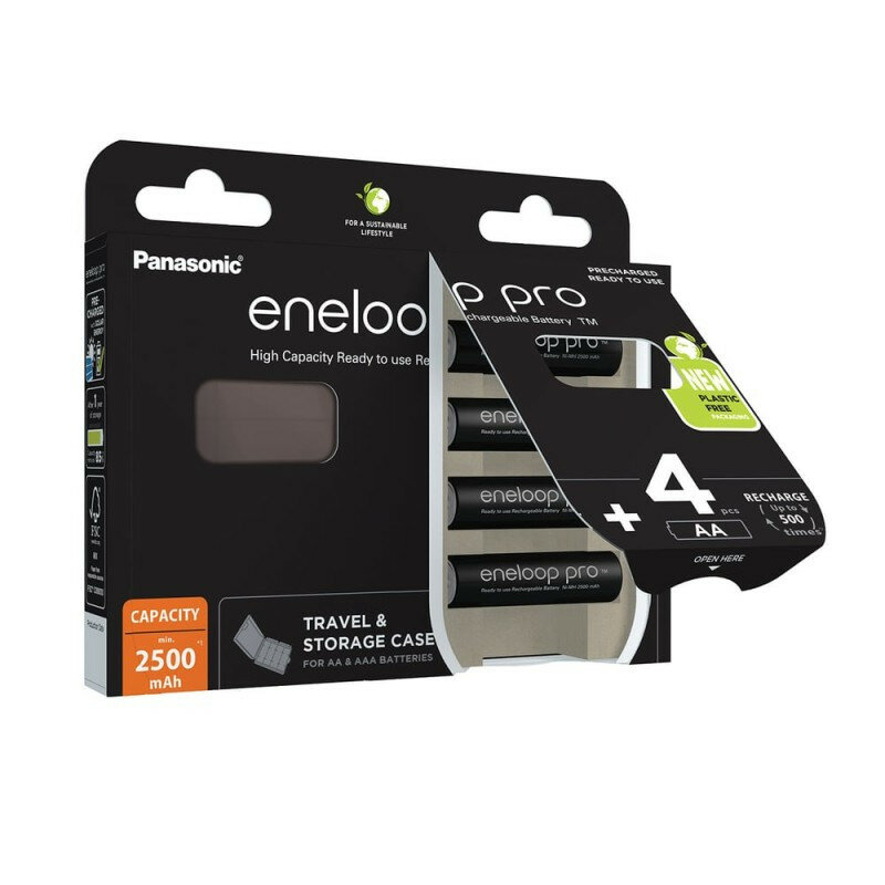 Eneloop Pro AA 2500mAh 4 stuks in batterij houder