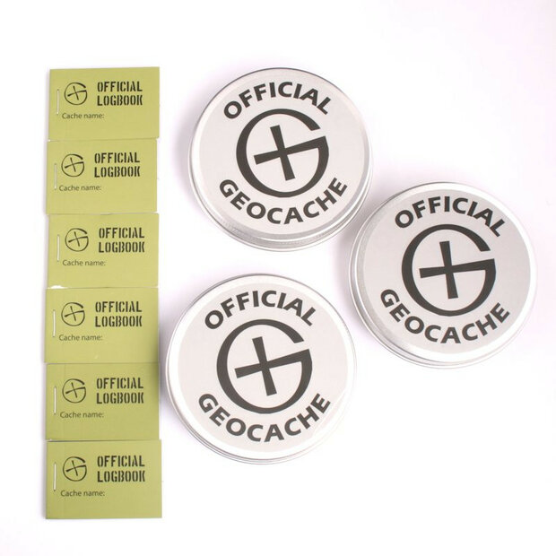 set van 3 Magnetische Geocaching Container rond - L + 6 extra logboekjes