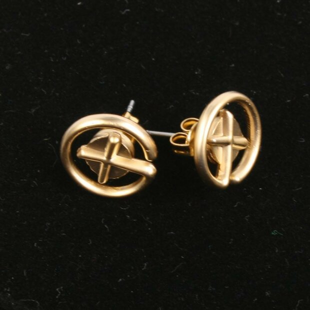 Geocaching - Oorbellen - knopje - satin goud