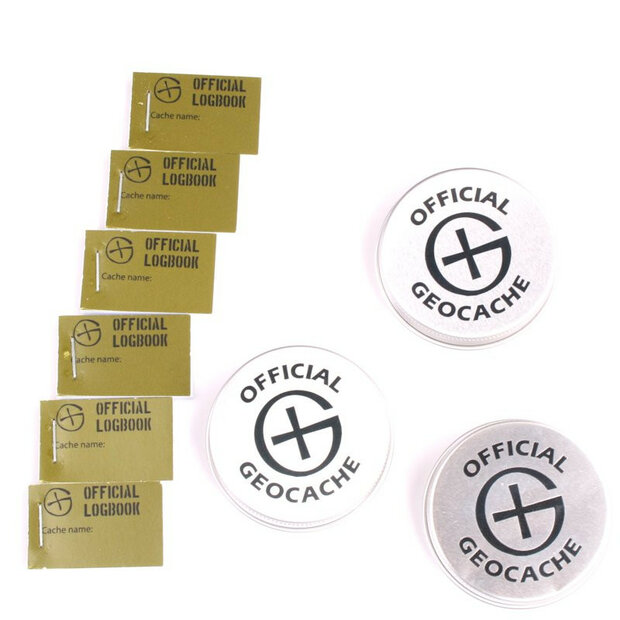 set van 3 Magnetische Geocaching Container rond - S + 6 extra logboekjes