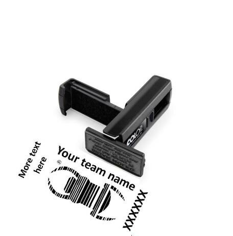 Travel bug stempel - Pocket 16 x 45 - eigen teamnaam