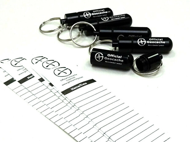 Set 5 x ronde Micro container, zwart + logsheets