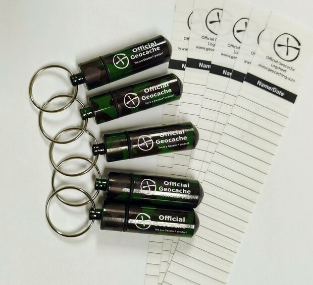 Set 5 x ronde Micro container, zwart + logsheets