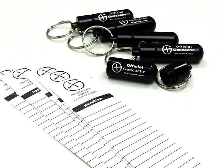 Set 5 x ronde Micro container, zwart + logsheets
