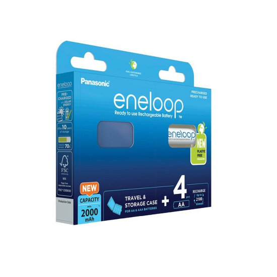 Eneloop AA 2000mAh 4 stuks in blauwe batterij houder