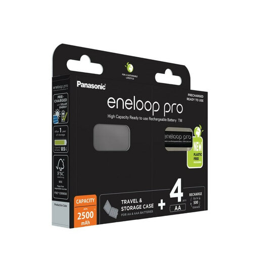 Eneloop Pro AA 2500mAh 4 stuks in batterij houder