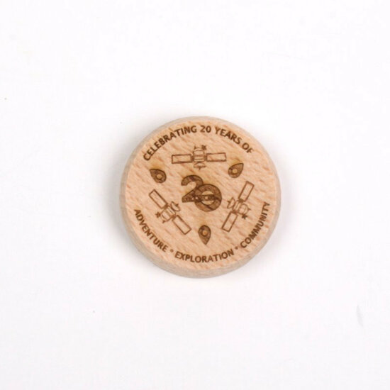 Wooden coin - 20 years Geocaching