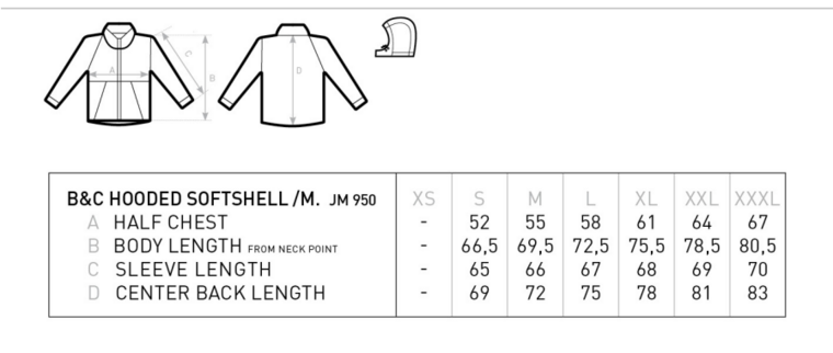 Geocaching Jas softshell met muts - Heren - maattabel