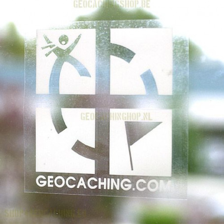 Raam sticker (binnenkant) Geocaching logo wit 12.5 x 12.5 cm