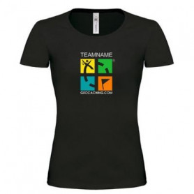 T-Shirt Groundspeak Logo Vrouwen met Teamnaam (kleur)