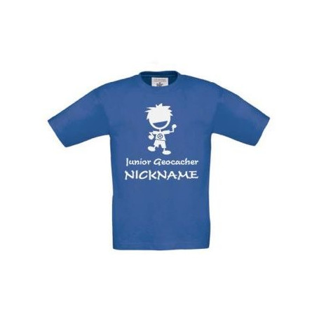Junior Geocacher kids T-shirt with Name (blue)