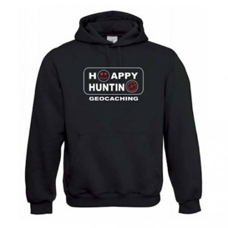 Hoody "Happy Hunting" rood - Geocachingshop.nl